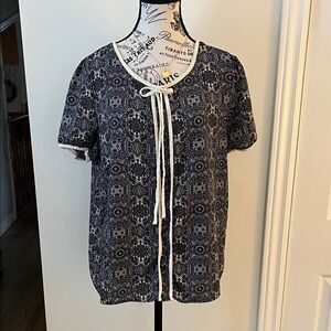 Le Lis Navy and White Patterned Blouse